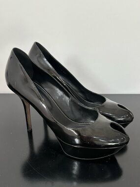 Sergio Rossi Black Patent Peep-Toe Platform Pumps